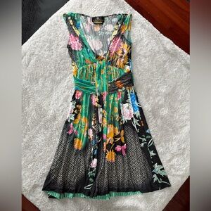 Etro Green Floral V-Neck Sleeveless Dress